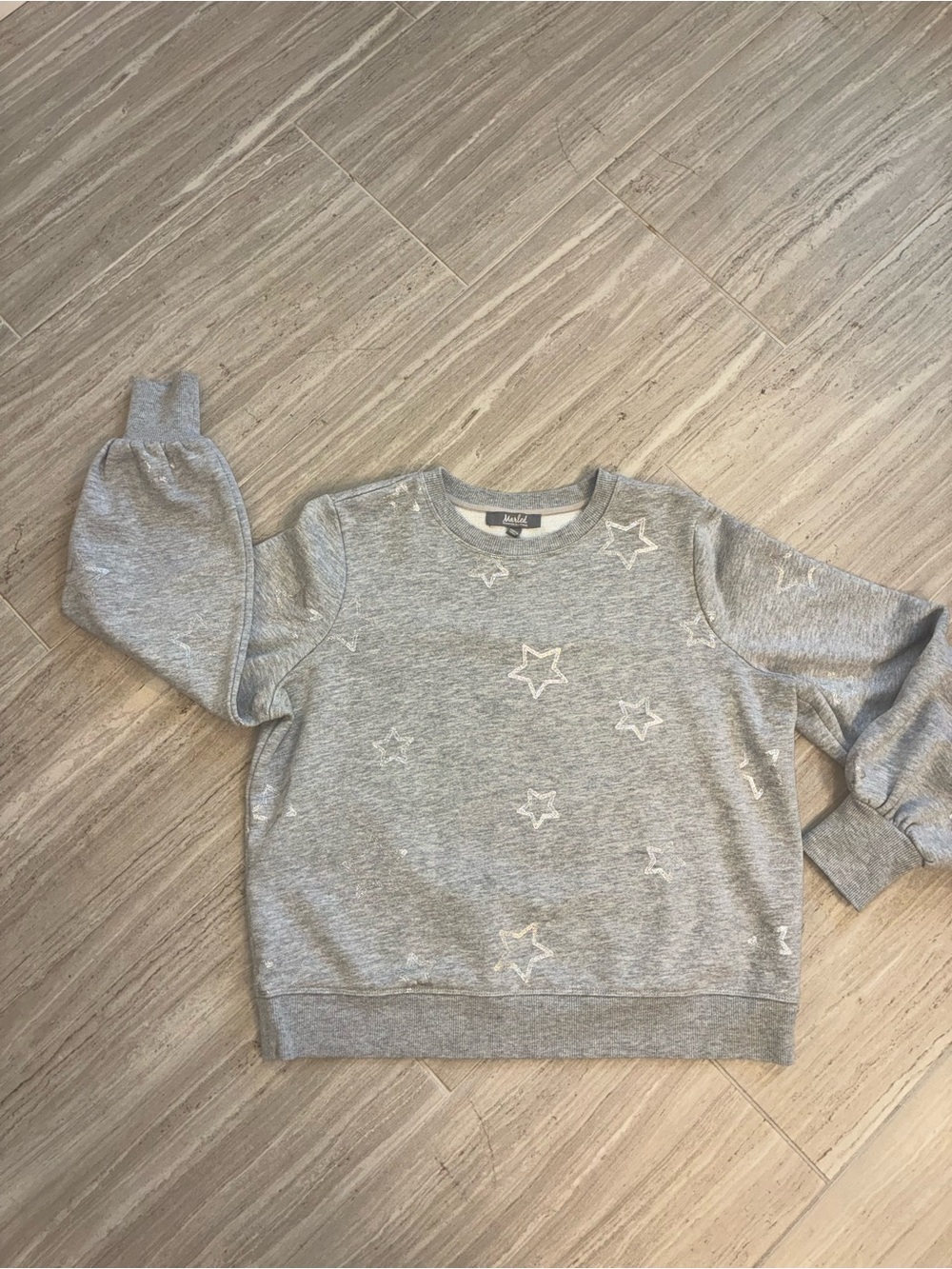 Marled Sz L Grey Silver Foil Star Crewneck Sweatshirt